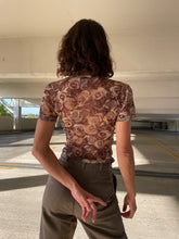 Load image into Gallery viewer, 1990s Brown Sheer Rose Photo Print Short Sleeve Blouse
