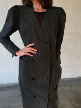 Load image into Gallery viewer, 1980s B&amp;W Pinstripe Double Breasted Blazer Dress