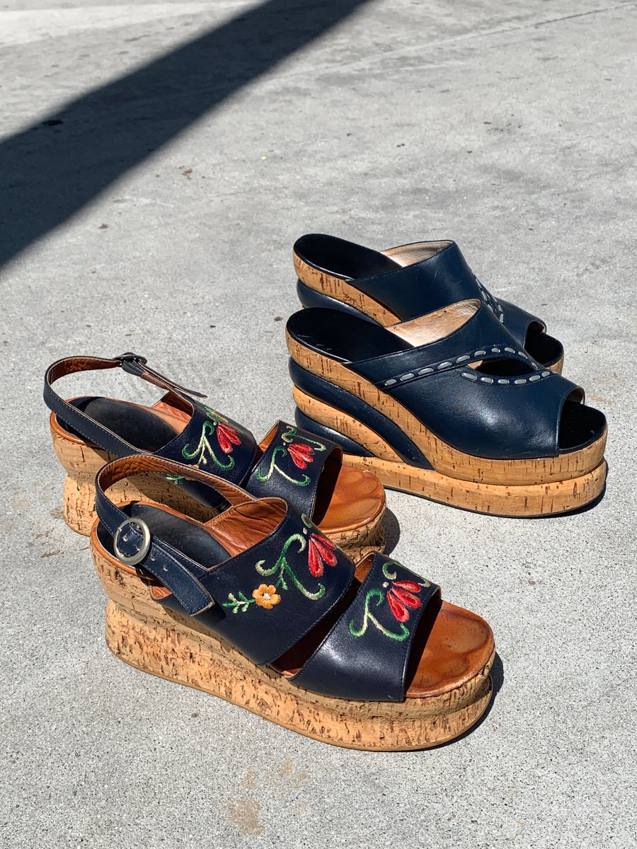 1970s Stacked Platform Wedge Sandal