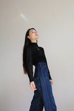 Load image into Gallery viewer, 1990s Black Mesh Long Sleeve Ruffle Turtleneck Blouse