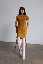 Load image into Gallery viewer, 1960s Abstract Silk Velvet Burnout Caramel Cheongsam Qipao Dress