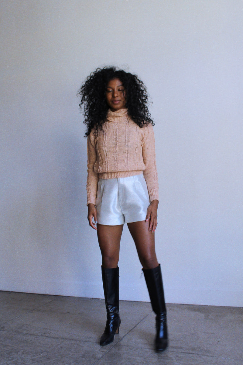 1970s Peach Open Weave Knit Turtleneck Sweater – 3 Women