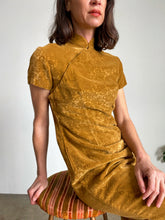 Load image into Gallery viewer, 1960s Abstract Silk Velvet Burnout Caramel Cheongsam Qipao Dress