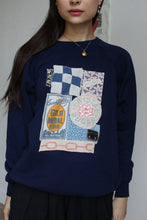 Load image into Gallery viewer, Why Not Now? Blue Sacred Scrap Collage Sweater