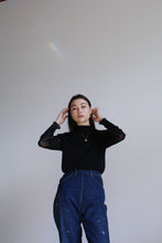 Load image into Gallery viewer, 1990s Black Mesh Long Sleeve Ruffle Turtleneck Blouse