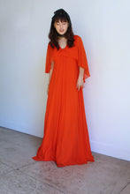 Load image into Gallery viewer, 1970s Orange Silk Chiffon Capelet Maxi Dress