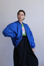 Load image into Gallery viewer, 1980s Electric Blue Silk Quilted Bomber Jacket
