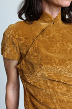 Load image into Gallery viewer, 1960s Abstract Silk Velvet Burnout Caramel Cheongsam Qipao Dress