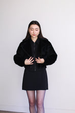 Load image into Gallery viewer, 1980s Faux Fur Black Moto Cropped Jacket