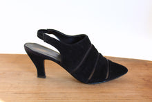 Load image into Gallery viewer, 1980s Black Suede &amp; Mesh Pointed Sling Back Heels - Size 8
