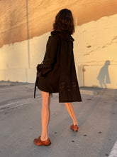 Load image into Gallery viewer, 1920s Brown Wool Silk Embroidered Arts &amp; Crafts Belted Coat w/ Rabbit Fur Trim