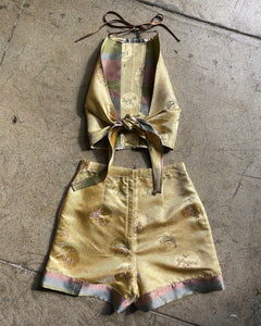 Gold Rose Silk Halter Top + Shorts Set
