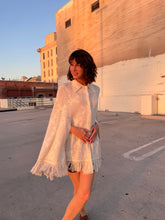 Load image into Gallery viewer, 1960s Ivory Butterfly Knit Fringe Poncho Shawl