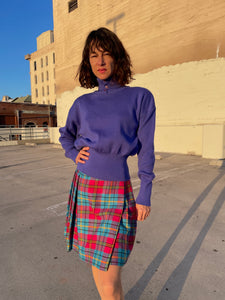 1980s Purple Button Neck Wool Sweater