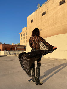 1970s Black Ruffle Lace Lingerie Duster Robe