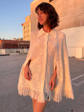 Load image into Gallery viewer, 1960s Ivory Butterfly Knit Fringe Poncho Shawl