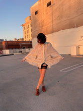 Load image into Gallery viewer, 1960s Ivory Butterfly Knit Fringe Poncho Shawl