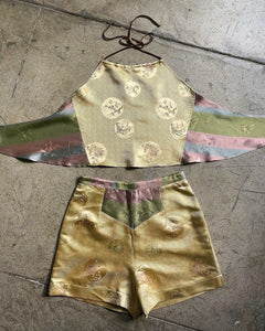 MADE-TO-ORDER | Gold Rose Silk Halter Top + Shorts Set