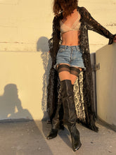 Load image into Gallery viewer, 1980s Zodiac Thigh High Black Leather Cowgirl Boots - Size 8.5