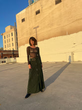 Load image into Gallery viewer, 1990s Green Plaid Shiny Maxi Skirt