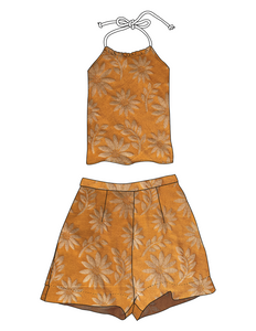 Daisy Sunset Silk Halter Top + Shorts Set