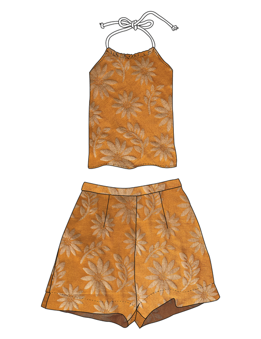 MADE-TO-ORDER | Daisy Sunset Silk Halter Top + Shorts Set