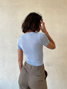 1990s Periwinkle Blue Second Skin Ribbed Blouse