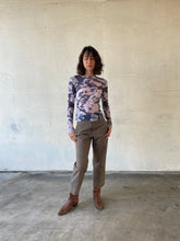 Load image into Gallery viewer, 1990s Indigo Blue Sheer Floral Print Long Sleeve Blouse