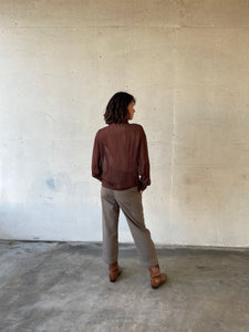 1990s Brown Sheer Blouse w/ White Topstitching