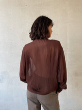 Load image into Gallery viewer, 1990s Brown Sheer Blouse w/ White Topstitching