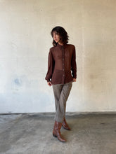 Load image into Gallery viewer, 1990s Brown Sheer Blouse w/ White Topstitching