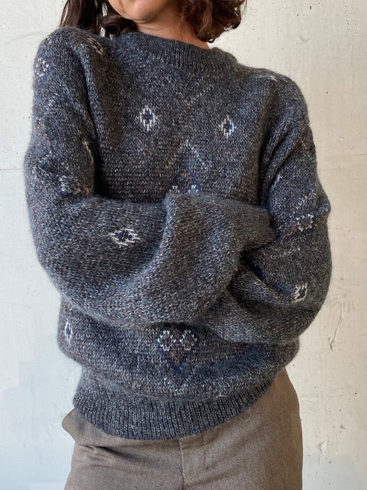 1980s Grey Geometric Print Pullover Sweater