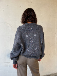 1980s Grey Geometric Print Pullover Sweater