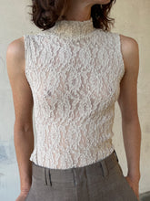 Load image into Gallery viewer, 1990s Oatmeal Floral Lace Mock Turtleneck Sleeveless Blouse