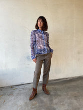 Load image into Gallery viewer, 1990s Blue Rose 3D Photo Print Sheer Long Sleeve Button Up Blouse