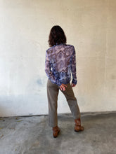 Load image into Gallery viewer, 1990s Blue Rose 3D Photo Print Sheer Long Sleeve Button Up Blouse
