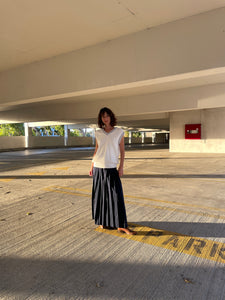 1970s Navy Blue Wool Pleated Maxi Skirt