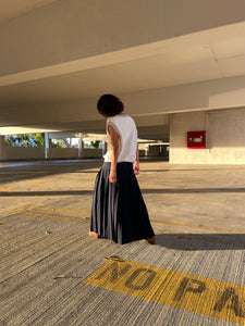 1970s Navy Blue Wool Pleated Maxi Skirt