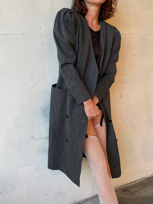 1980s B&W Pinstripe Double Breasted Blazer Dress