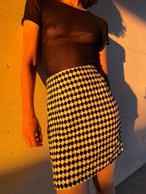 1990s B&W Harlequin Knit Mini Skirt