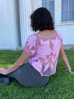 1980s Floral Pink Net Blouse