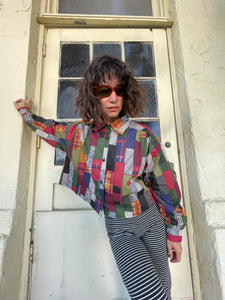 Reworked 1980s Patchwork Print Tent Blouse