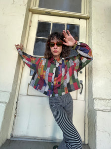 Reworked 1980s Patchwork Print Tent Blouse