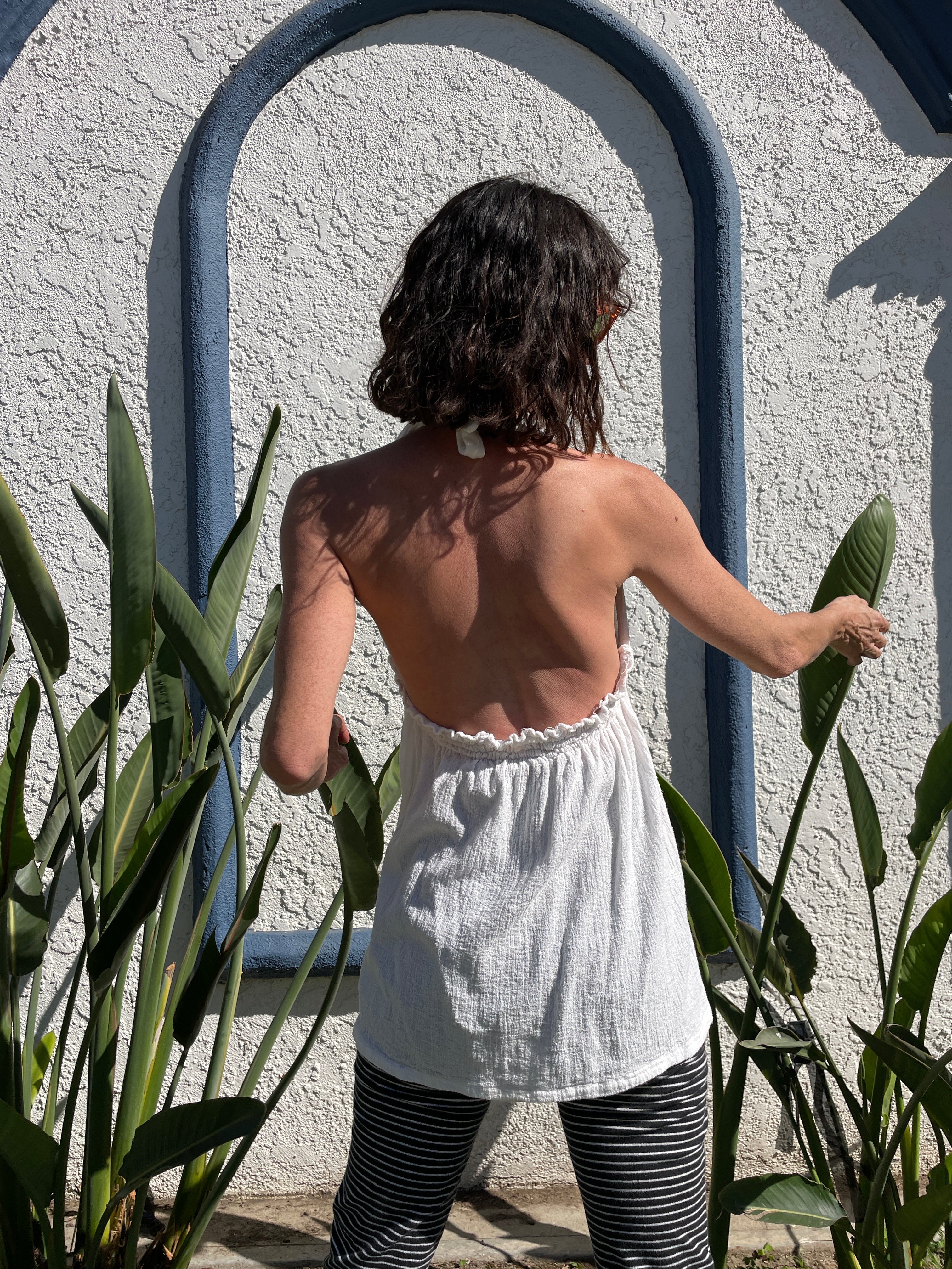 トップス 70s Dead stock gauze tunic 1970s White Gauze Tunic Halter Top Mini Dress – 3 Women