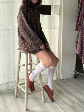 1990s Brown Space Dyed Cable Knit Tunic Sweater