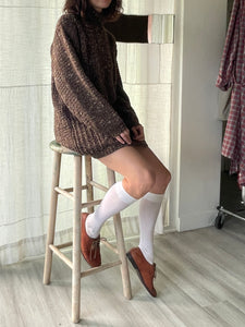 1990s Brown Space Dyed Cable Knit Tunic Sweater