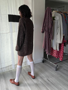 1990s Brown Space Dyed Cable Knit Tunic Sweater