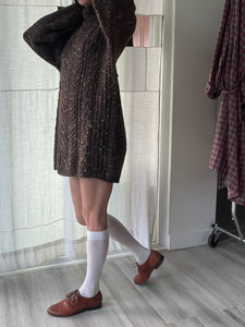 1990s Brown Space Dyed Cable Knit Tunic Sweater