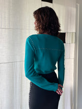 Load image into Gallery viewer, Vintage Sonia Rykiel Rhinestone Yoke Teal Wool Blouse