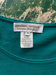 Vintage Sonia Rykiel Rhinestone Yoke Teal Wool Blouse